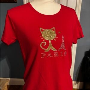 Red Paris Cat Graphic Tee